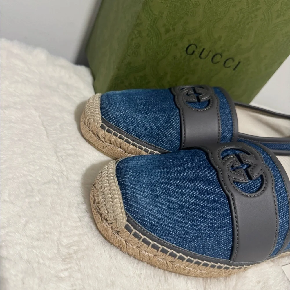 Men's Gucci Interlocking G Blue Denim Espadrille Size 7 US 7.5 Made In Spain - Picture 5 of 9